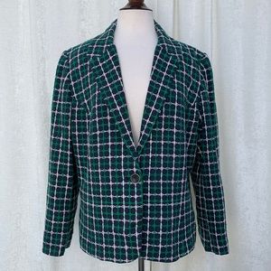 Pendleton Silk Cotton Navy Blue Green White Embroidered Blazer 20W